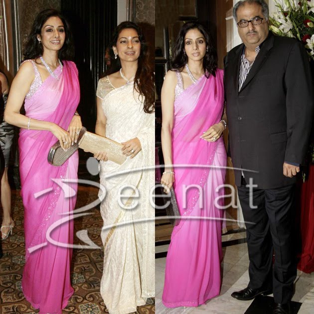 Sri Devi wrapped up in a Pink Indian Saree Georgette base pallu borders 