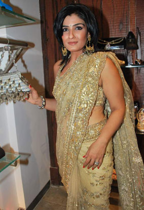 Raveena Tondon Golden Saree
